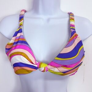 Raisins Jamaica Bra Bikini Top Womens Size Large Multi Wavy Striped Swim NWT